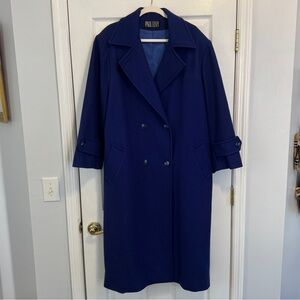 Vtg Paul Levy Double Breasted 100% Wool Long Coat Luxury Dark Blue Women's XL